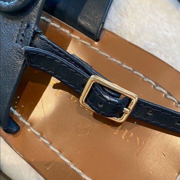 Kate Spade navy leather t-strap sandals with leather bows with gold tip Sz 8 - Picture 10 of 10
